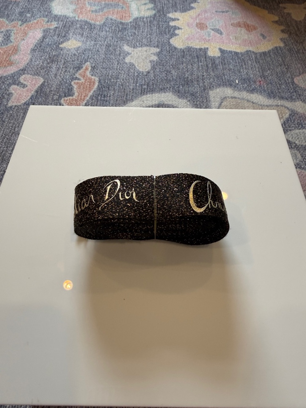 Dior Black Glitter Logo Ribbon